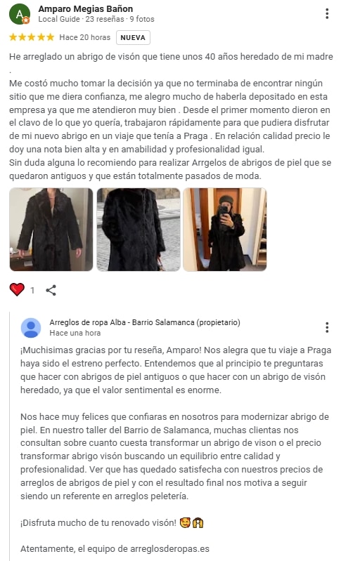 Reseña de Amparo sobre modernizar un abrigo de visón de 40 años